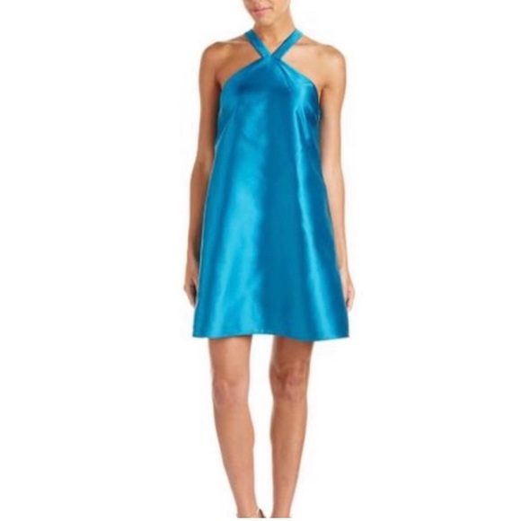 Teal Halter Top Cocktail Dress with Bow Back Size 10 EUC Wedding Guest - Picture 2 of 8